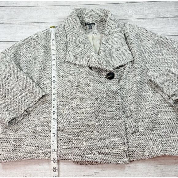 Eileen Fisher Soft White & Black Herringbone Swing Jacket Silk Lined Size S/P - Picture 3 of 9